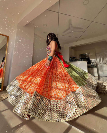 Digital Print With Mirror Work Navratri Special Designer Chaniya Choli
