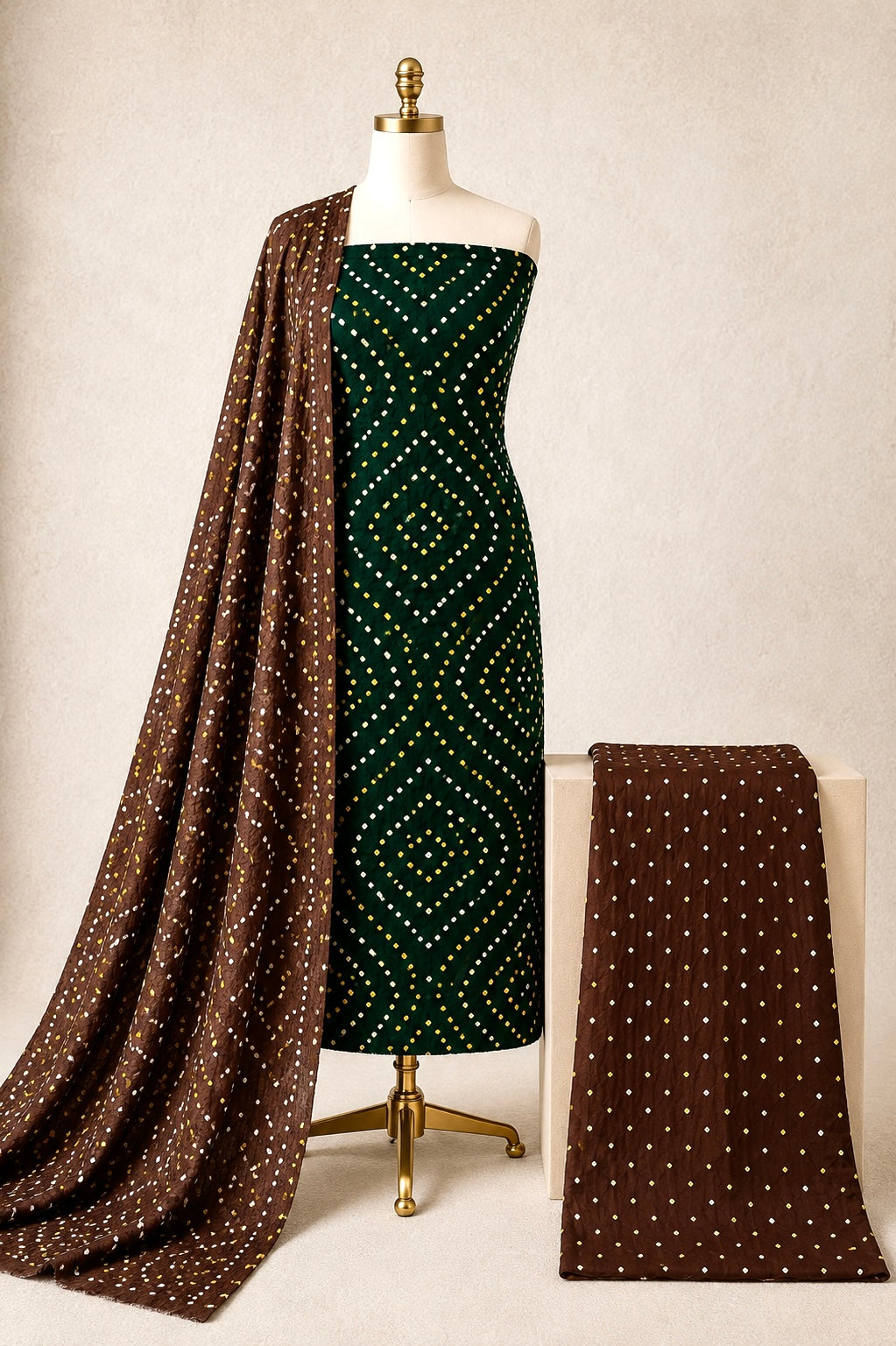 Premium cotton Jamnagar handmade Bandhani unstitched 3-piece dress material