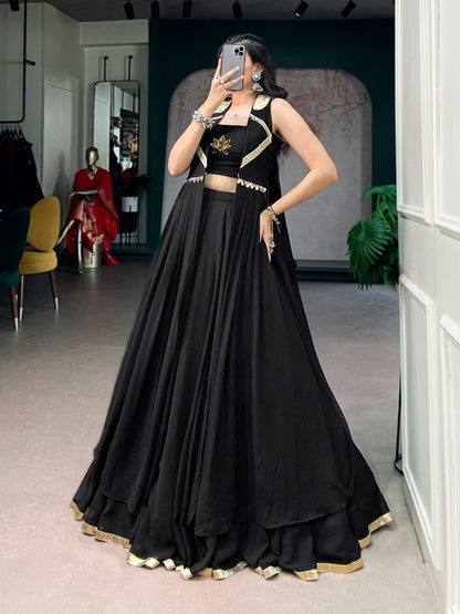 Designer jacket lehenga set with lotus handwork for festive celebrations - side view