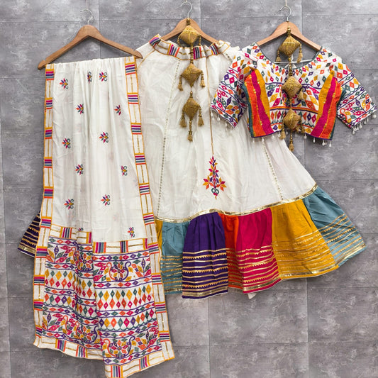 Roman Silk Sequence Gotta with Mill Embroidery work Navratri Special 6M Flair Designer Chaniya Choli (Ready to Wear)