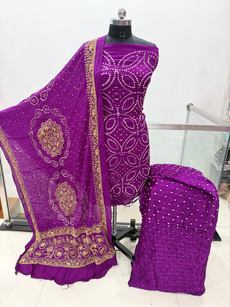 Moda Silk Rai Bandhej Work Silk Bandhani Dress Material