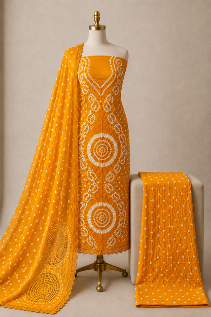 Cotton Satin Authentic Handmade Kutch 3Pc Bandhani Dress Material