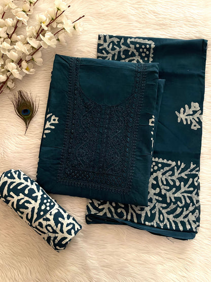 Lakhnavi Thread Work Block Print Batik Dress Material (Unstitched) - Premium  from Ethenika.com  - Just INR 1990! Shop now at Ethenika.com 