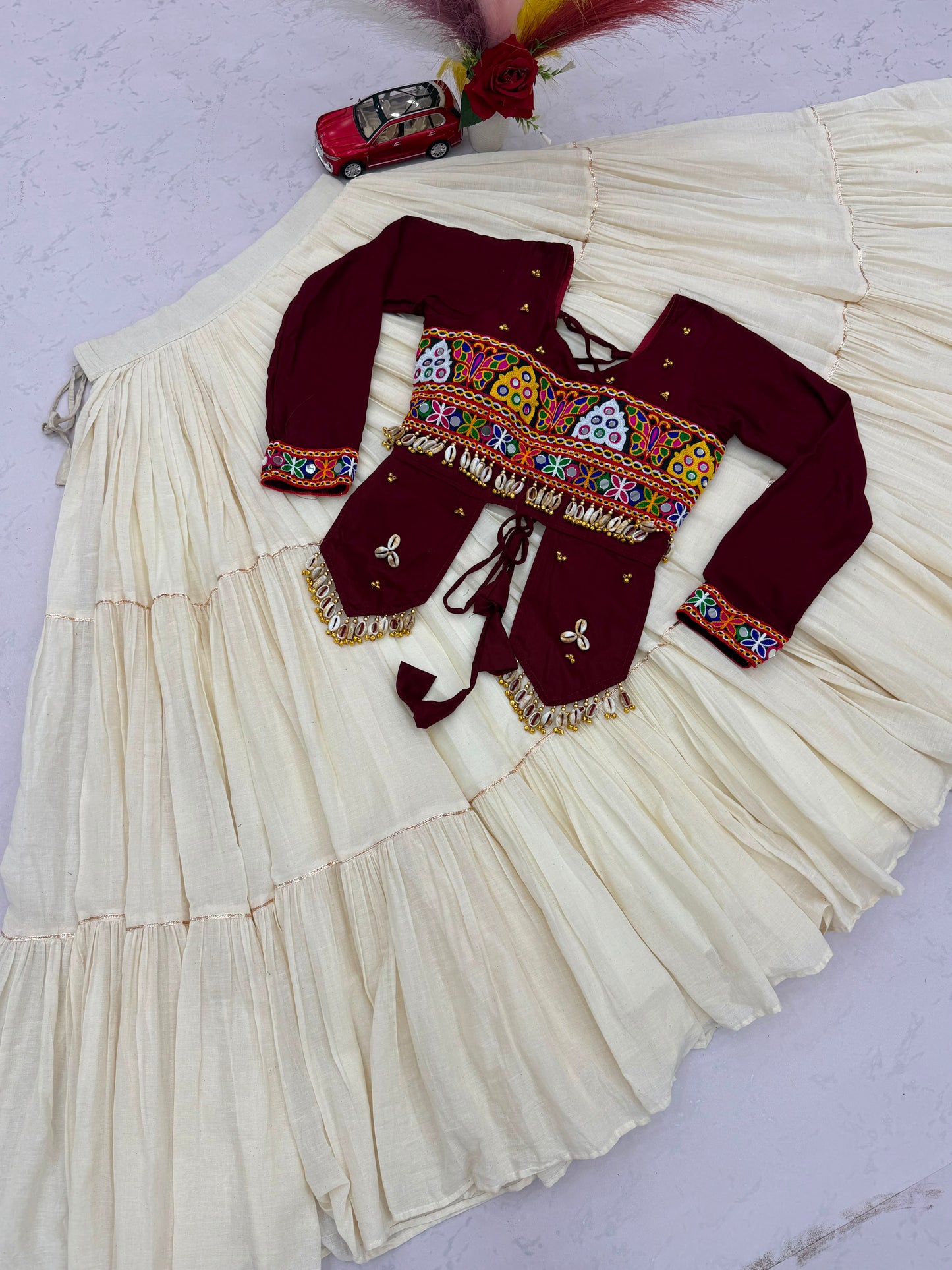 Pure Cotton Kodi Gamthi Hand Embroidered Designer Lehenga Choli - 9 Meter Flair