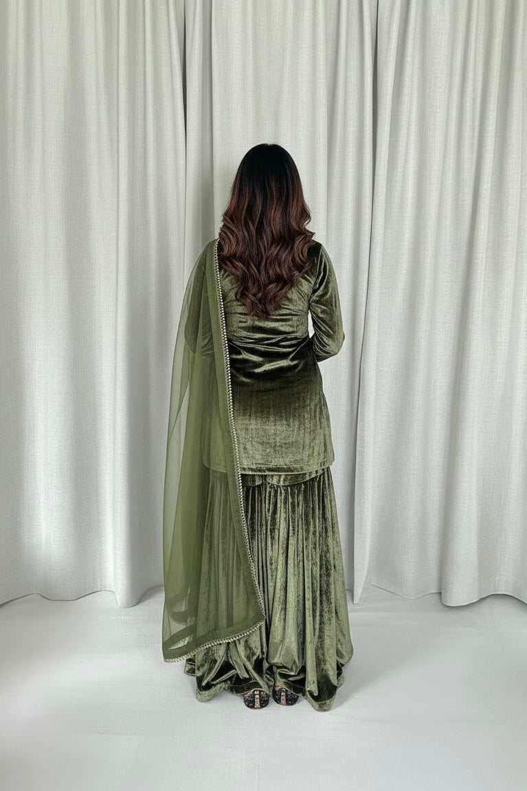 Ethenika Ready Wear Velvet Kurti Sharara Dupatta Set