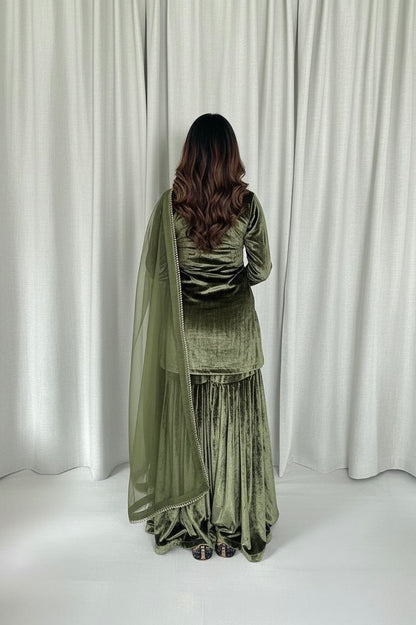 Ethenika Ready Wear Velvet Kurti Sharara Dupatta Set