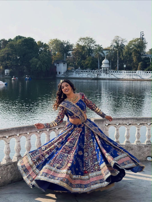 Muslin Silk Digital Print with Mirror Work Designer Chaniya Choli