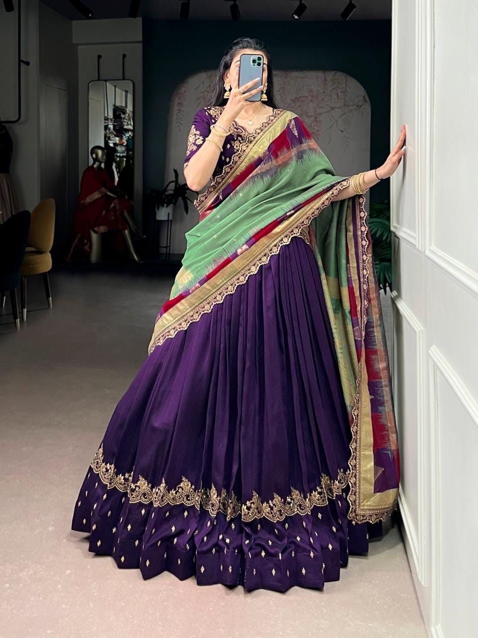 Vachitra Silk Sequence Thread Embroidery Work Designer Lehenga Choli Set