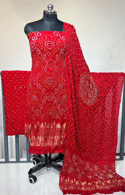 Modal Silk Authentic Hand Crafted Kutch Bandhej Dress Material