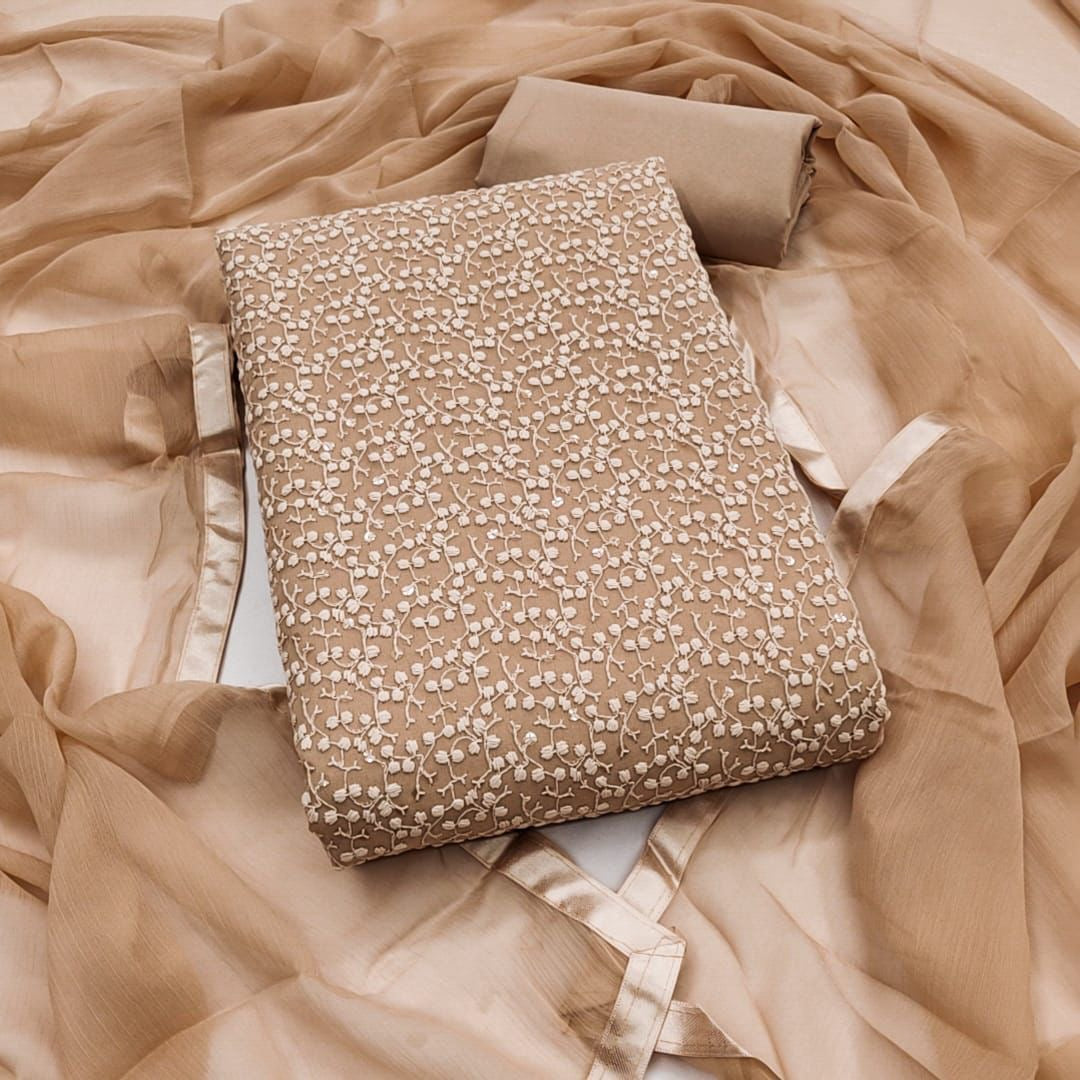 Georgette Chikankari Thread Embroidery Work Unstitched Dress Material