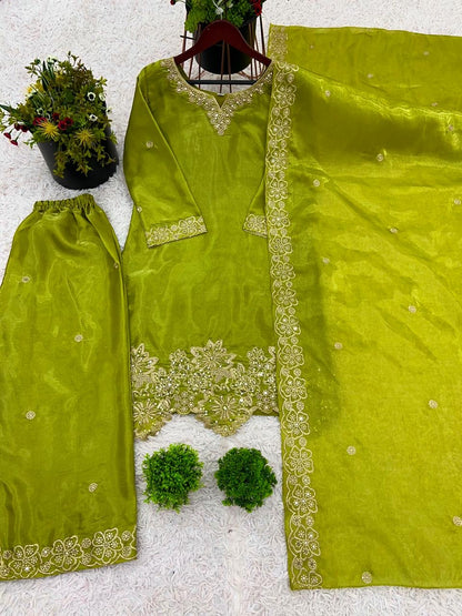 Designer Embroidery Kurti Palazzo Set | Jimmy Choo Silk | Ready to Wear