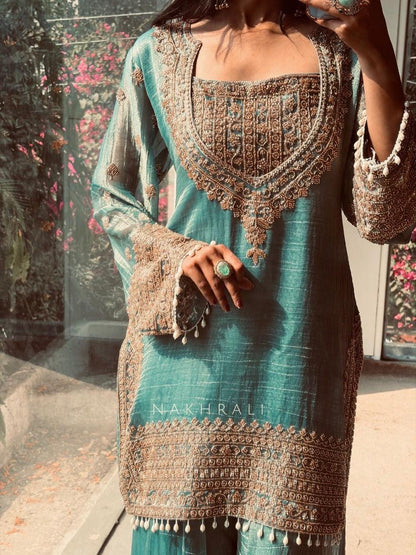 Fendy Silk Designer Kurti Sharara Dupatta Set