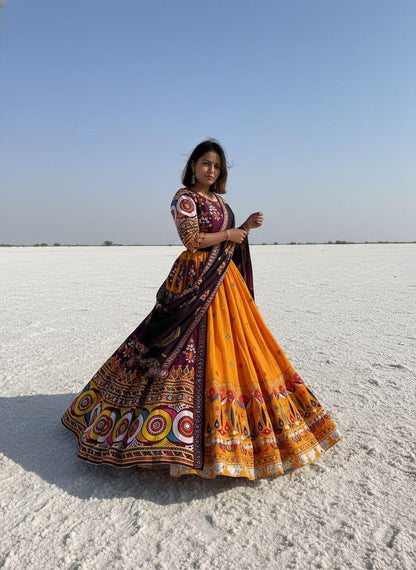 Muslin Digital Print With Mirror Work Designer Chaniya Choli