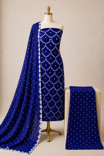 Blue Bandhani Dress Material
