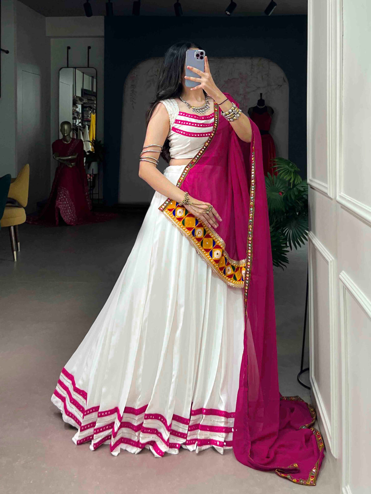 Ethenika Original Gamthi Work White Concept Chaniya Choli For Garba
