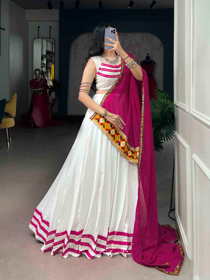 Ethenika Original Gamthi Work White Concept Chaniya Choli For Garba