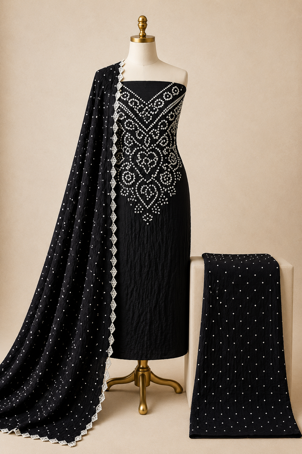 Pure Cotton Kutch Handmade 3Pc Unstitched Bandhani Dress Material