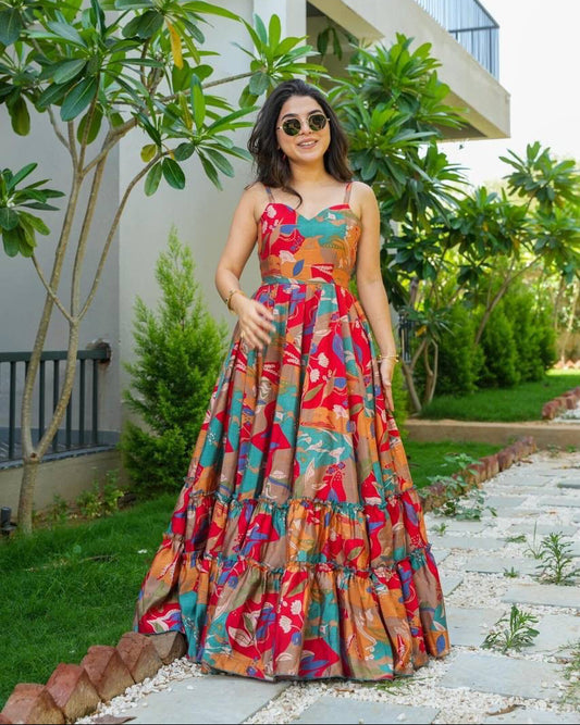 Ethenika Floral Printed Summer Special Maxi Dress