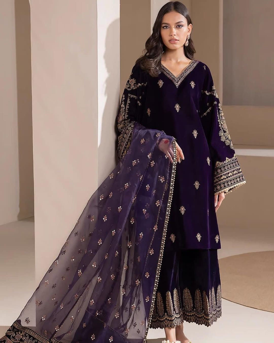 Sequence Embroidery work Winter Wear Velvet Suit - Premium  from Ethenika.com  - Just INR 3990! Shop now at Ethenika.com 