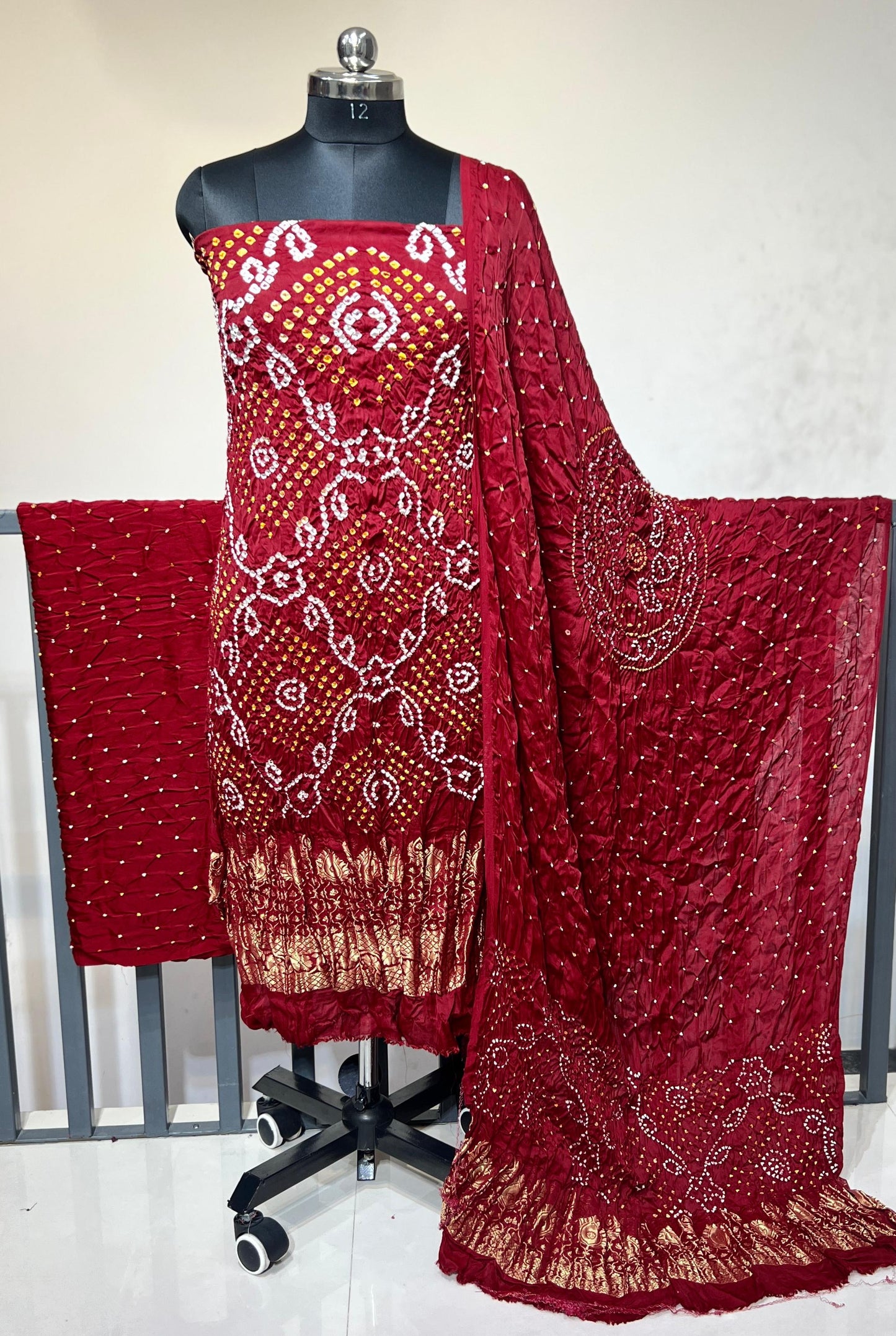 Modal Silk Authentic Hand Crafted Kutch Bandhej Dress Material