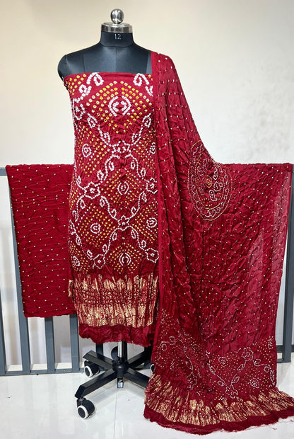 Modal Silk Authentic Hand Crafted Kutch Bandhej Dress Material