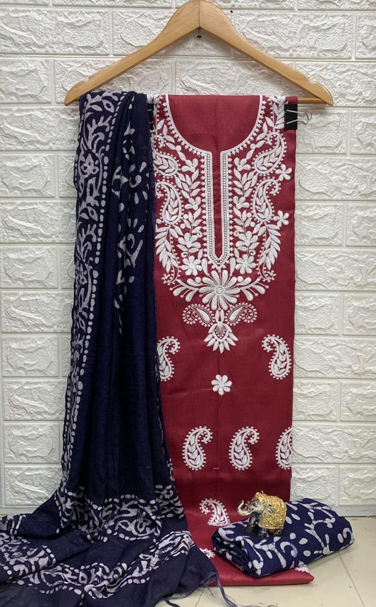 Slub cotton Neckwork with Batik work Dupatta and Salwar Dress Material (Unstitched) - Premium  from Ethenika.com  - Just INR 1490! Shop now at Ethenika.com 