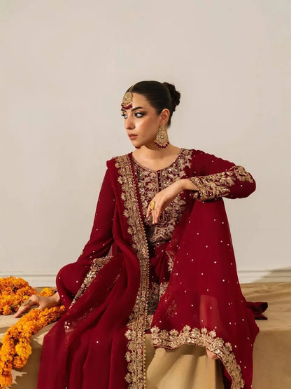 Eid Special Designer Moti with Embroidery Work Kurti Sharara Dupatta Set (Ready to Wear) Ethenika.com