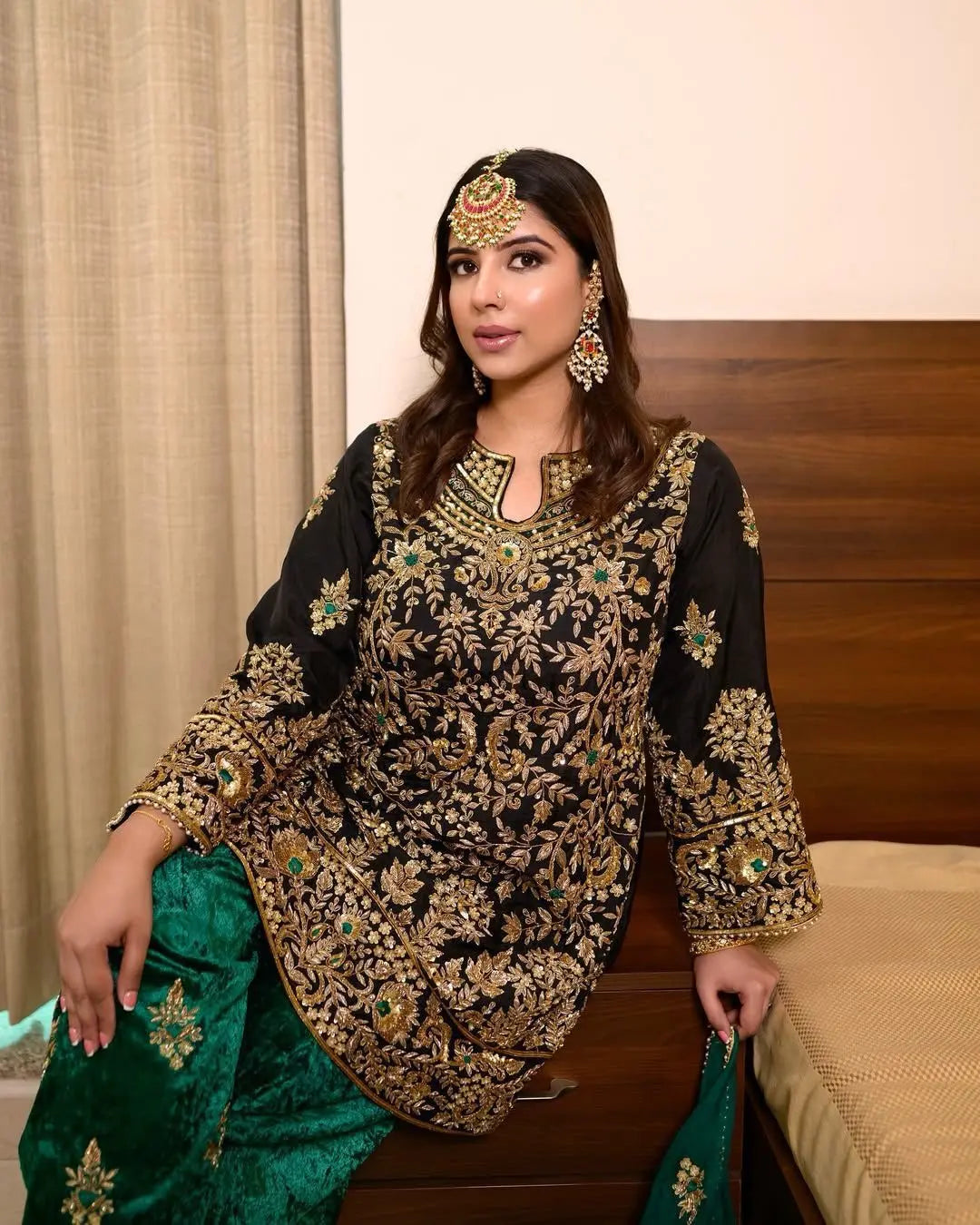 Ethenika Designer Sequence Embroidery Work Velvet Kurti Pant Dupatta Set (Ready To Wear) Ethenika.com