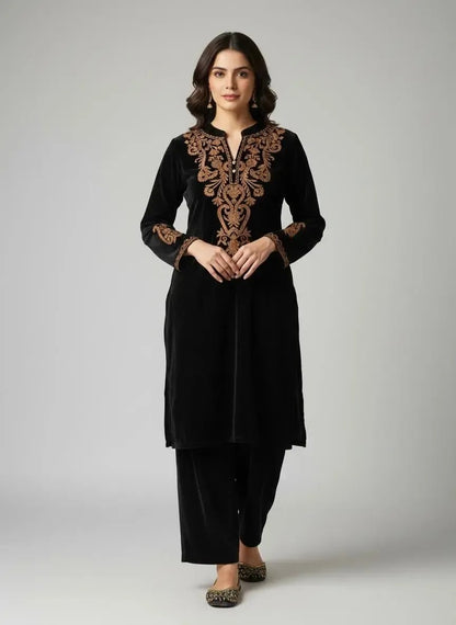 Ethenika Embroidery Work Velvet Cord Set Ethenika.com