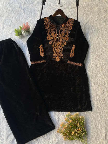 Ethenika Embroidery Work Velvet Cord Set Ethenika.com
