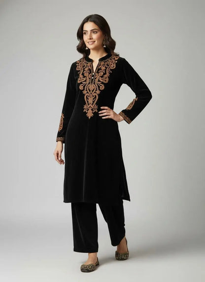 Ethenika Embroidery Work Velvet Cord Set Ethenika.com