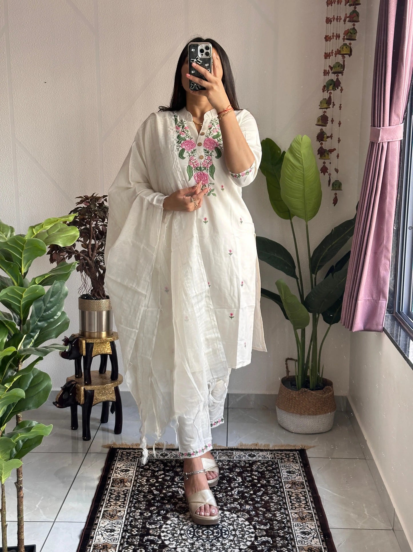 Ethenika Original Khadi Cotton Embroidery work Summer Special Kurti Pant Dupatta Set (Stitched) Ethenika.com