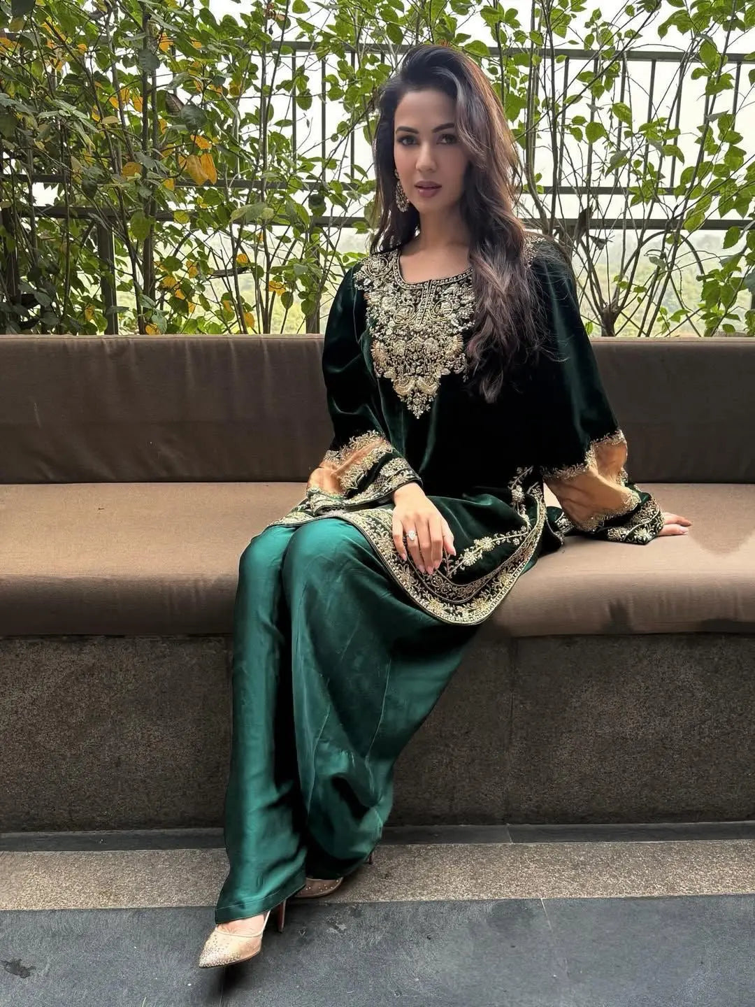 Ethenika Original Sequence Embroidery Work Designer Party Wear Velvet Kurti Pant Dupatta Set (Ready To Wear) Ethenika.com
