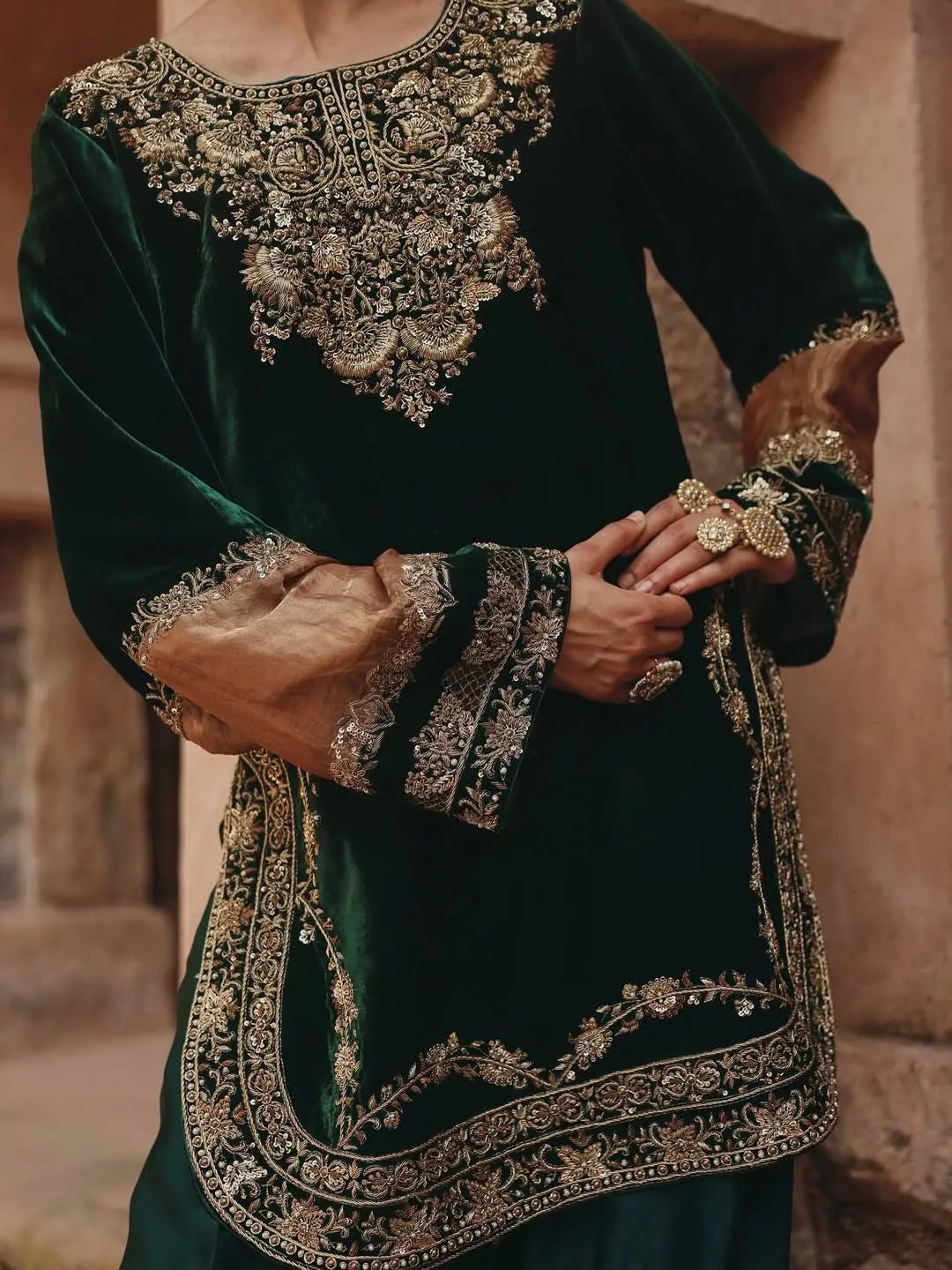 Ethenika Original Sequence Embroidery Work Designer Party Wear Velvet Kurti Pant Dupatta Set (Ready To Wear) Ethenika.com