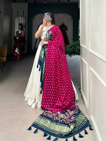 Ethenika Originals Georgette Lakhnavi Mirror work White Concept Chaniya Choli Ethenika.com