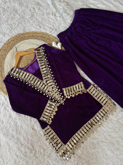 Ethenika Originals Mirror Work Velvet Kurti Palazzo Set Ethenika.com
