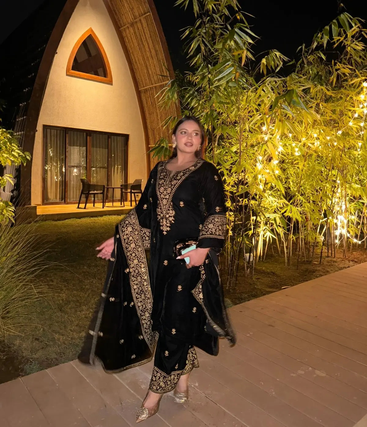 Ethenika Premium Designer Embroidery Work Velvet Kurti Pant Dupatta Set (Ready to Wear) Ethenika.com