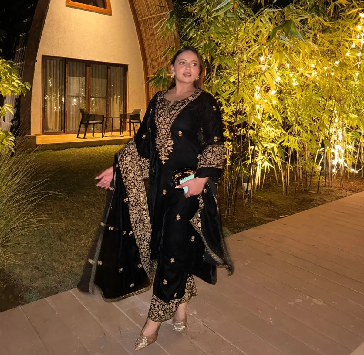 Ethenika Premium Designer Embroidery Work Velvet Kurti Pant Dupatta Set (Ready to Wear) Ethenika.com