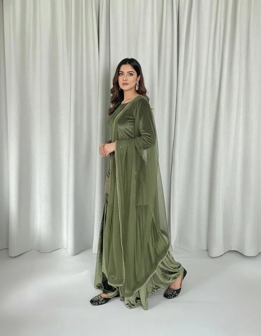 Ethenika Ready Wear Velvet Kurti Sharara Dupatta Set Ethenika.com