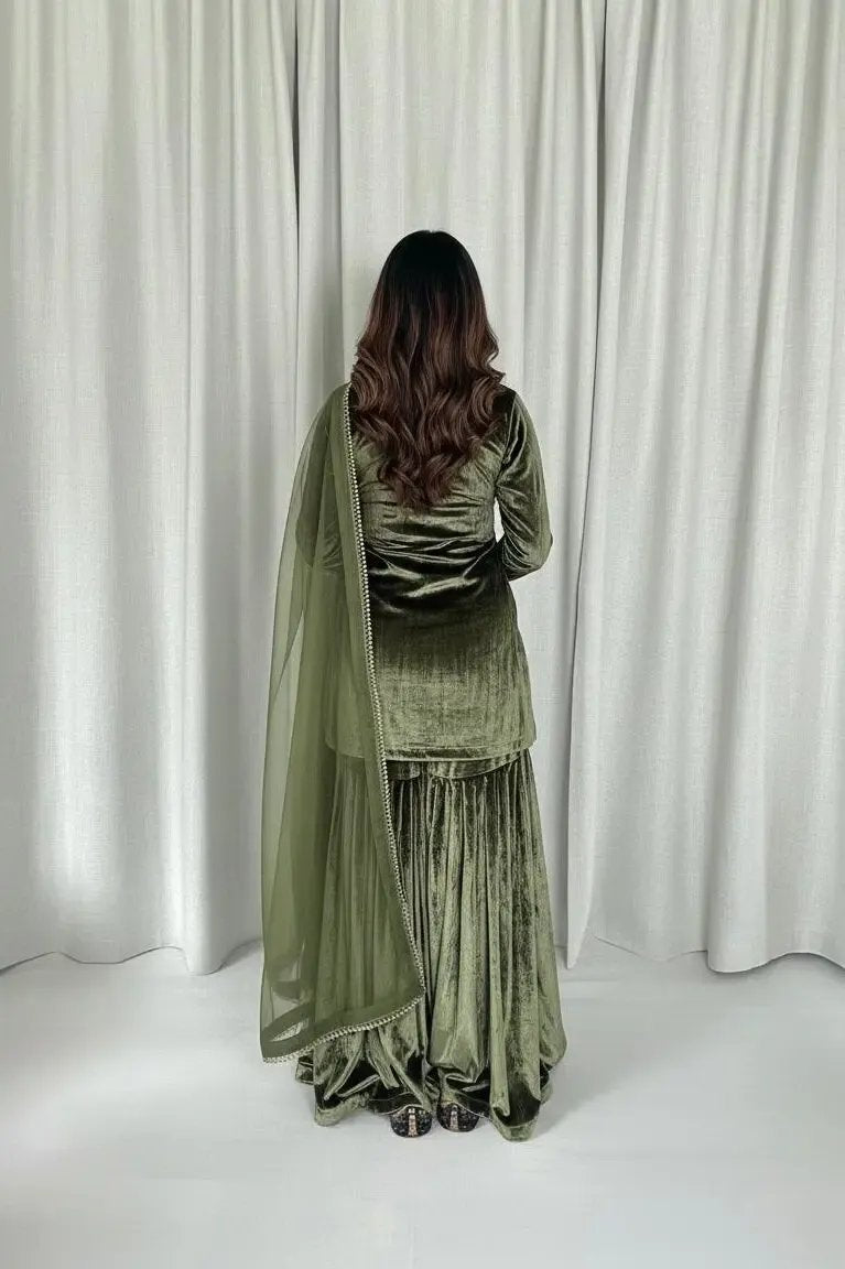 Ethenika Ready Wear Velvet Kurti Sharara Dupatta Set Ethenika.com