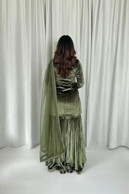 Ethenika Ready Wear Velvet Kurti Sharara Dupatta Set Ethenika.com
