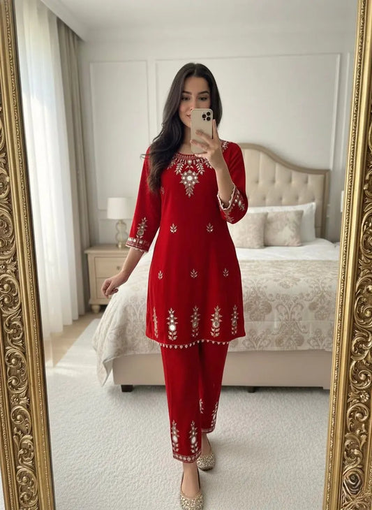 Ethenika Real Mirror Work Velvet Cord Set Ethenika.com