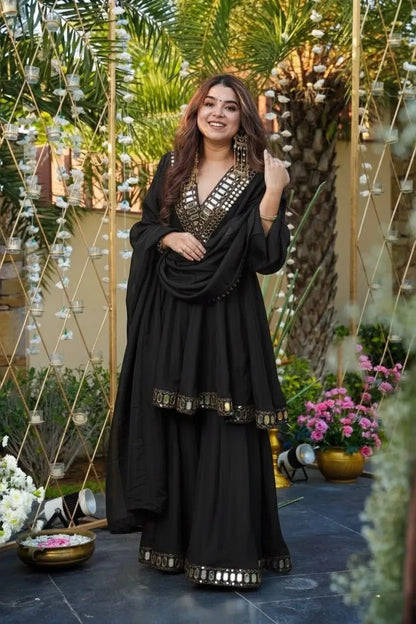 Ethenika Trending Mirror Work Kurti Sharara Dupatta Set Ethenika.com