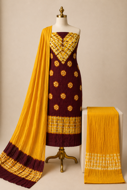 Pure Cotton Multicolor Kutch Bandhani 3Pc Unstitched Dress Material