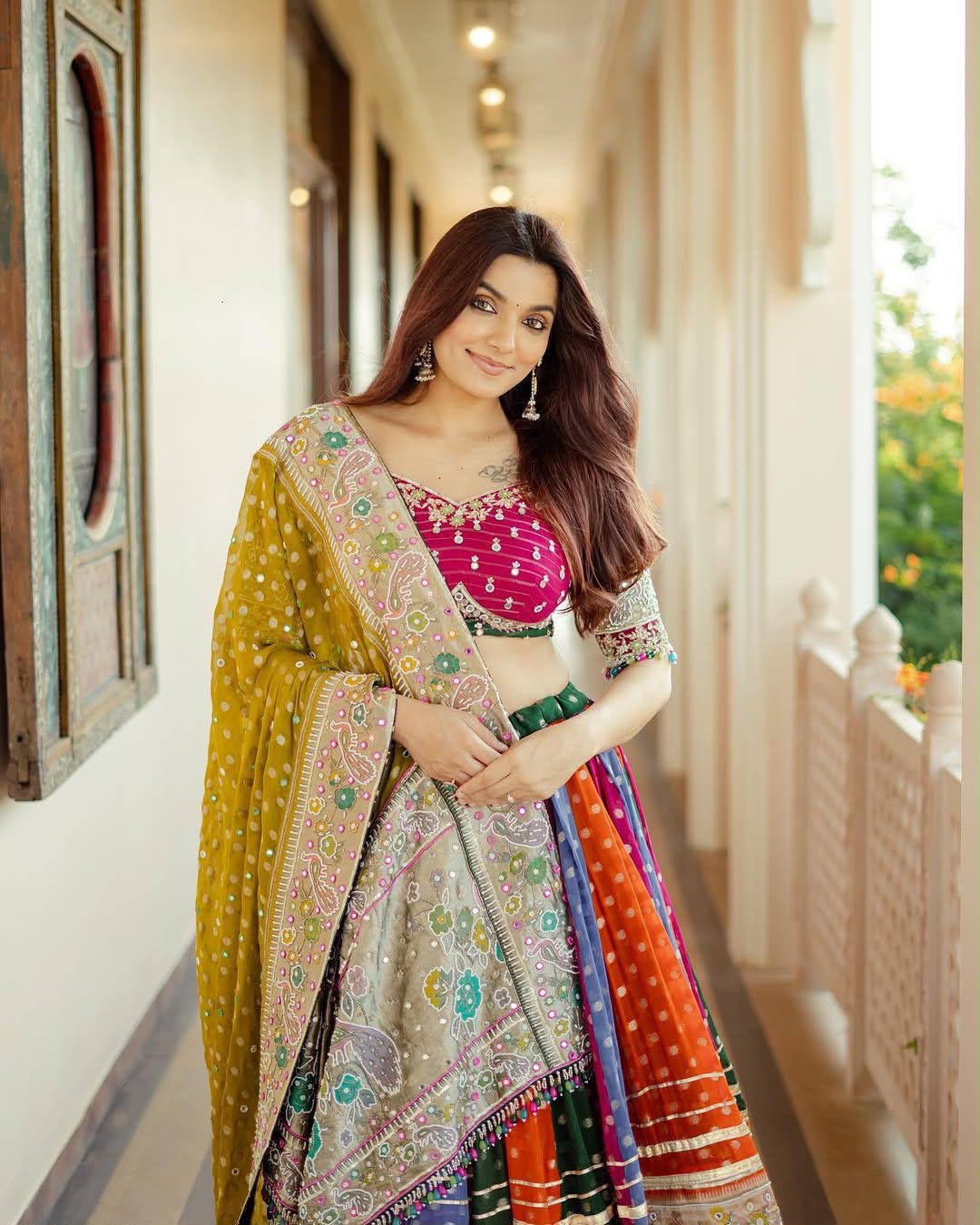 Designer Chaniya Choli | Digital Print Mirror Work | Navratri 2026