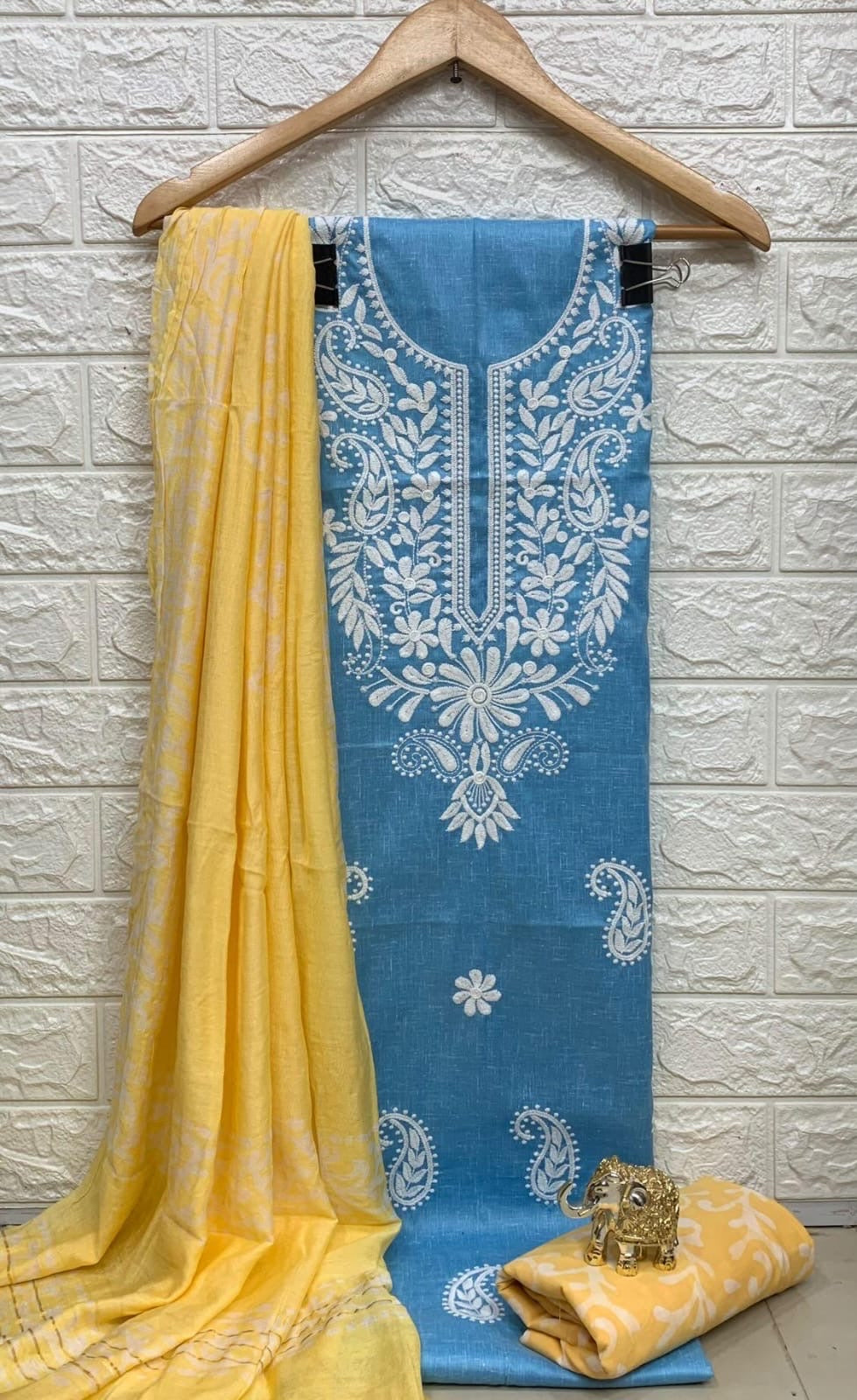Slub cotton Neckwork with Batik work Dupatta and Salwar Dress Material (Unstitched) - Ethenika.com 