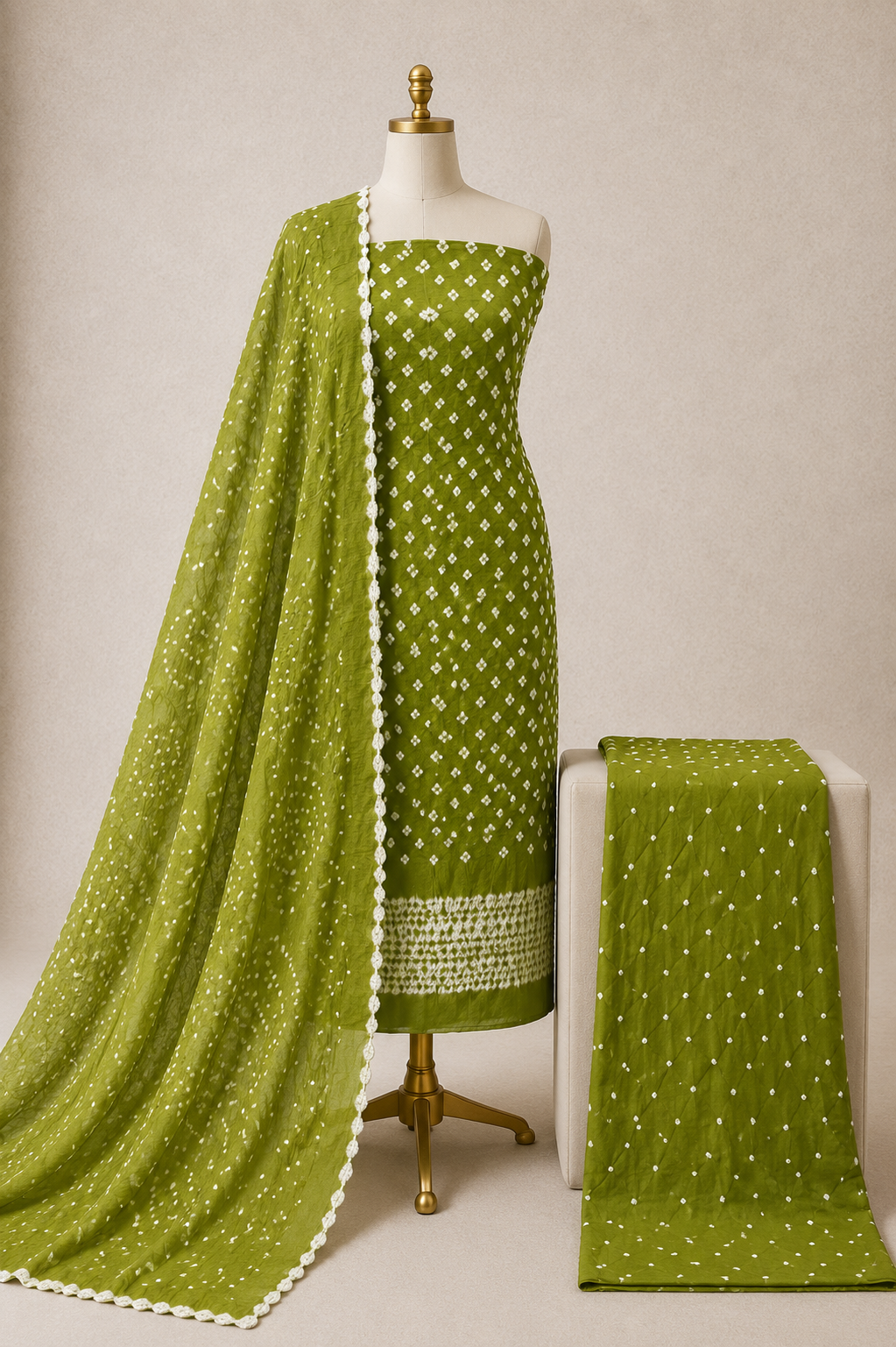 Green Bandhani Dress Material