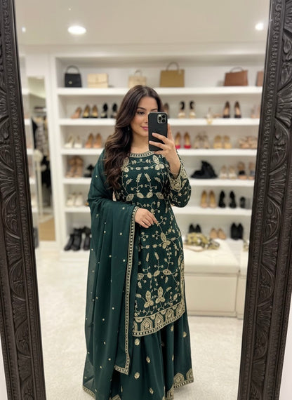 Trending Designer Kurti Sharara Dupatta Set for Eid