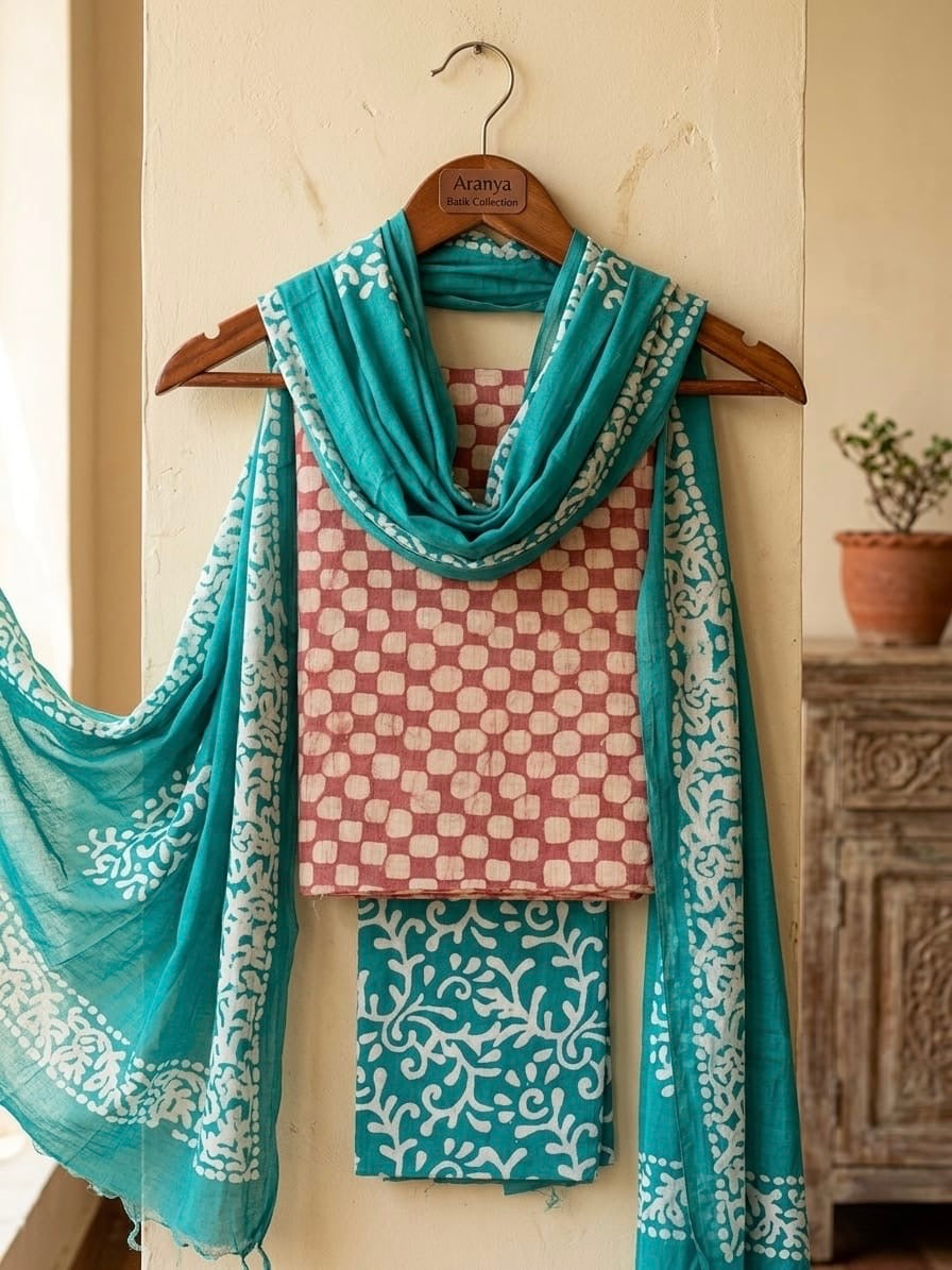 Gadhwal Silk Hand Block Print Batik Dress Material