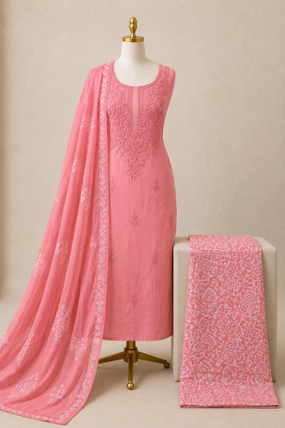 Lakhnavi thread work Batik unstitched salwar suit fabric with matching dupatta